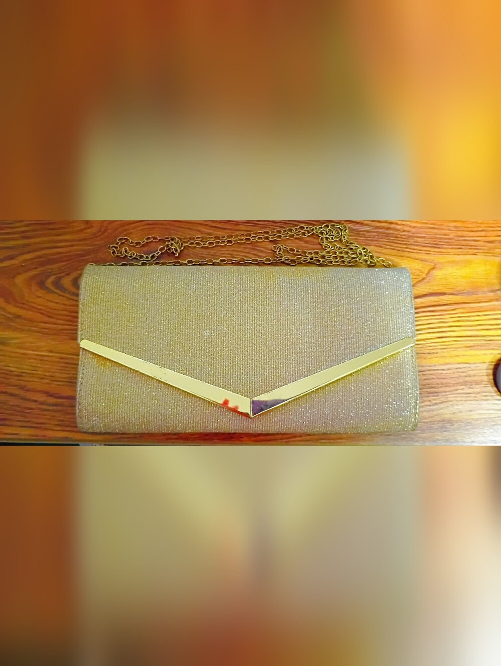 Sparkle Gold Envelope Clutch with Chain Strap